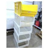 MSRP $350 Used Akro-Bin Super-Size Stacking Bins – 5 Bins in Yellow & Clear, Model 30-288 – 23.875"L x 16.5"W x 11"H, Strong 300 lb Capacity, Space-Saving, Perfect for Garage, Workshop, or Warehou