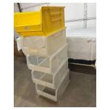 MSRP $350 Used Akro-Bin Super-Size Stacking Bins – 5 Bins in Yellow & Clear, Model 30-288 – 23.875"L x 16.5"W x 11"H, Strong 300 lb Capacity, Space-Saving, Perfect for Garage, Workshop, or Warehou