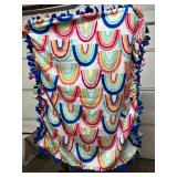 NEW Handcrafted Rainbow Theme Fleece Blanket with Fringed Edges