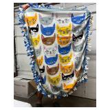 NEW Handcrafted Cat Pattern Theme Fleece Blanket with Fringed Edges