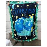 NEW Hand Crafted Dinosaur Triceratops Theme "Dinosnore" Fleece Blanket with Fringed Edges