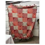 NEW Handcrafted Checkered Geometric Pattern Theme Fleece Blanket with Fringed Edges