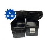 Lot of 13 Uline S-13400 Storage Bins – Stackable Long Lasting Plastic Storage Bins Made in the USA – Rear notch allows bins to slide & hang open on Shelf Bin Organizers - Great Condition! 7" x