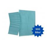 1 Case (500 each) NEW Braval 143-7771 Single-Use 2-Ply Tissue + 1-Ply PE Patient Bibs - Blue