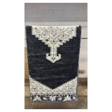 Everest 30x96 Inch Polyester Runner Rug with Black/Gray and White Geometric Design
