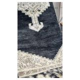 Everest 30x96 Inch Polyester Runner Rug with Black/Gray and White Geometric Design