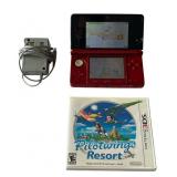 Nintendo 3DS Metallic Red Handheld Video Game Console with Stylus & Pilotwings Resort Game in Good Working Condition