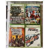 XBOX 360 Console, XBOX 360 Wireless Network Adapter, Controller (Untested), and Games - Soldier of Fortune Payback, Marvel Ultimate Alliance, Burnout Paradise, Forza 2 Motorsport, and Guitar Hero III
