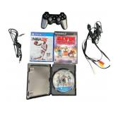 Sony Playstation 3 Dual Shock 3 Wireless Controller, New (Sealed) PS2 Alvin and The Chipmunks Game, New (Sealed) PS4 NBA 2K21, Used (Clean) PS4 For Honor Game, and Playstation Composite A/V Cable