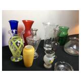 Assorted Glass Vases+Ashtray