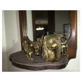 Wall Display Mirror w/Brass Figurines