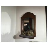 Wall Display Mirror w/Brass Figurines