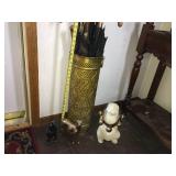 Antique Brass Umbrella Holder w/Umbrellas