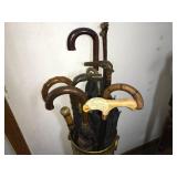Antique Brass Umbrella Holder w/Umbrellas