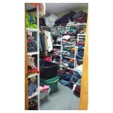 Room FULL of Clothes, Shoes, Hats, Coats, Blankets, Jeans, and More. See Pics! All Sizes, New, Like New and Gently Used. Shelving and Hangers are NOT INCLUDED. Small area in Room is used for personal 