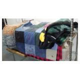 Denim Quilt, Packers Blanket Throw.  Quilt is 78 x 58, Throw is 54 x 48 in. (needs small repair).