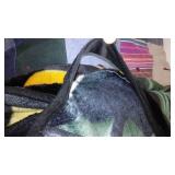 Denim Quilt, Packers Blanket Throw.  Quilt is 78 x 58, Throw is 54 x 48 in. (needs small repair).