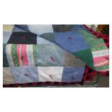 Denim Quilt, Packers Blanket Throw.  Quilt is 78 x 58, Throw is 54 x 48 in. (needs small repair).