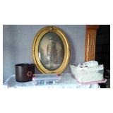 WWI Soldier, Framed With Convex Glass, Embroidered Towels And More.