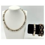 Gold and Silver Tone Necklace with 2 Statement Bracelets