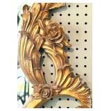 Vintage Hollywood Regency Ornate Gold Gilt Wall Mirror with Floral Basket Crest