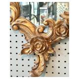 Vintage Hollywood Regency Ornate Gold Gilt Wall Mirror with Floral Basket Crest