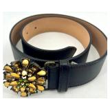 Set of 2 Decorative Belts - Sequin Metal Flower Clasp and Leather Belt with Gem Buckle including T.A. Port