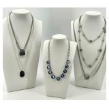 Set of 5 Fashion Necklaces with Pendants and Blue Accents