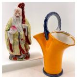 Chinese Elder Figure and Yellow Basket Vase