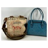 Antelope Brand Canvas Messenger Bag and Blue Embossed Patricia Nash Handbag Set