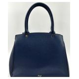 Grossi Navy Blue Handbag with Large Bow Accent and Removable Strap