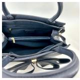 Grossi Navy Blue Handbag with Large Bow Accent and Removable Strap