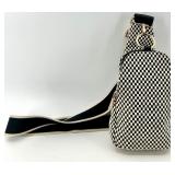 Black and White Checkered Crossbody Sling Bag with Wide Strap
