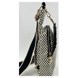 Black and White Checkered Crossbody Sling Bag with Wide Strap