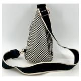 Black and White Checkered Crossbody Sling Bag with Wide Strap