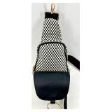 Black and White Checkered Crossbody Sling Bag with Wide Strap