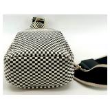 Black and White Checkered Crossbody Sling Bag with Wide Strap