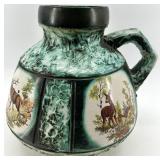 Large Vintage Antique Majolica Handled Ceramic Jug with Wildlife Motifs