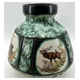 Large Vintage Antique Majolica Handled Ceramic Jug with Wildlife Motifs