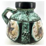 Large Vintage Antique Majolica Handled Ceramic Jug with Wildlife Motifs