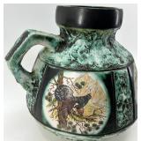 Large Vintage Antique Majolica Handled Ceramic Jug with Wildlife Motifs