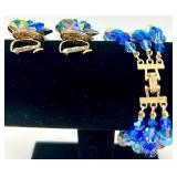 Vendome Blue Aurora Borealis Crystal Bracelet and Clip-On Earrings Set