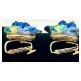 Vendome Blue Aurora Borealis Crystal Bracelet and Clip-On Earrings Set