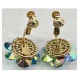 Vendome Blue Aurora Borealis Crystal Bracelet and Clip-On Earrings Set