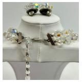 Vintage Lisner Aurora Borealis Crystal Necklace and Clip-On Earring Set
