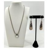 Sterling Silver Necklace and Mexico 925 Drop Earrings Set