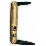 Antique Ornate Brass Push-Button Pocket Knife with Dual Blades