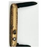 Antique Ornate Brass Push-Button Pocket Knife with Dual Blades
