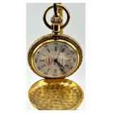 Henkel Swiss Shock Resistant Gold Tone Pocket Watch with Stag and Floral Engraving