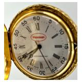 Henkel Swiss Shock Resistant Gold Tone Pocket Watch with Stag and Floral Engraving